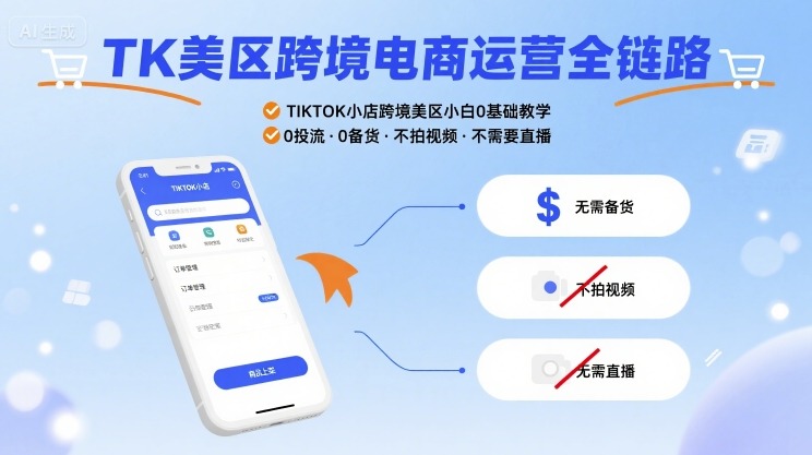 TK美区跨境电商运营全链路，TIKTOK小店跨境美区小白0基础教学，0投流0备货不拍视频不需要直播-洛柒笔记