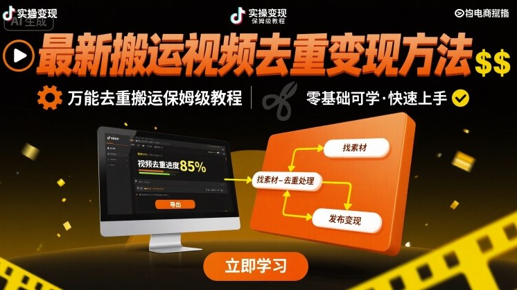 最新搬运视频去重变现方法，万能去重搬运保姆级教程-洛柒笔记