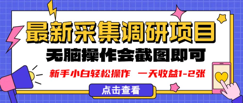 新版采集调研项目，截图上传即可，无脑操作，日收益1-2张-洛柒笔记