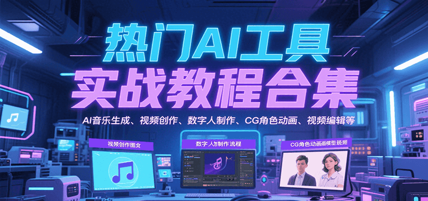 热门AI工具实战教程合集，AI音乐生成、视频创作、数字人制作、CG角色动画、视频编辑等-洛柒笔记