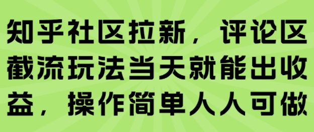 知乎社区拉新，评论区截流玩法当天就能出收益，操作简单人人可做-洛柒笔记