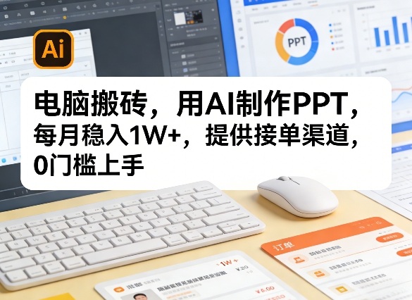电脑搬砖，用AI制作PPT，每月稳入1W+，提供接单渠道，0门槛上手！-洛柒笔记