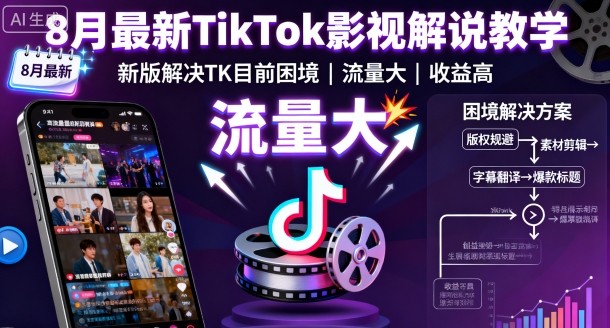 8月最新TikTok影视解说教学，新版解决TK目前困境，流量大，收益高-洛柒笔记
