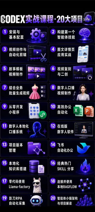 Codex智能体实战全能课｜0基础从搭建技能到自动化落地，视频剪辑-办公-知识库-数字人全场景变现教程-洛柒笔记