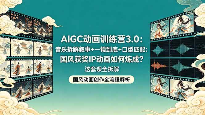 （18244期）AIGC动画训练营3.0：音乐拆解叙事+一镜到底+口型匹配：国风获奖IP动画如何炼成？这套课全拆解-洛柒笔记