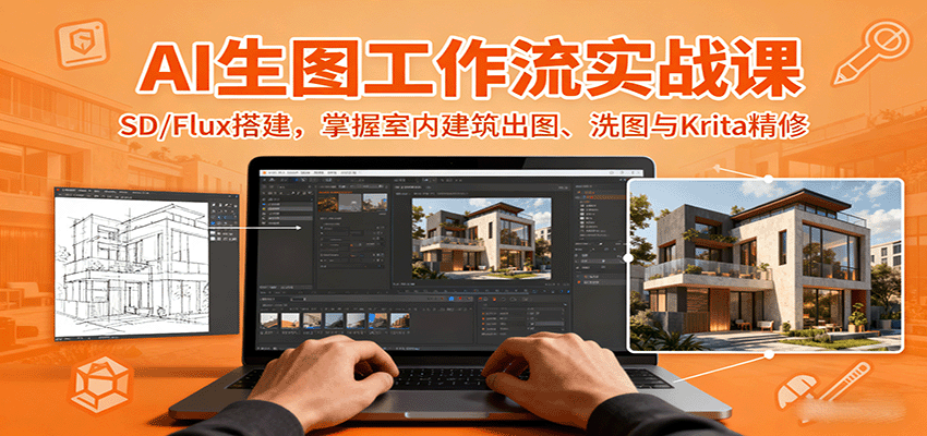 AI生图工作流实战课：SD/Flux搭建，掌握室内建筑出图、洗图与Krita精修-洛柒笔记