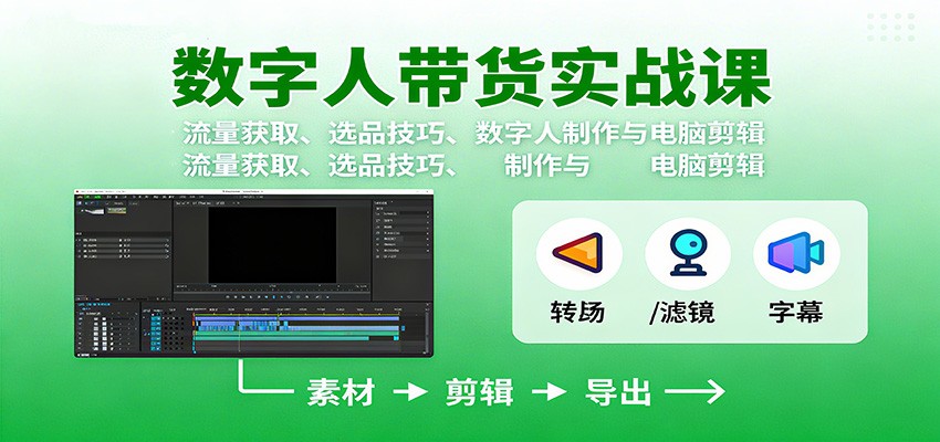 数字人变现实战课：流量获取、选品技巧、数字人制作与电脑剪辑-洛柒笔记