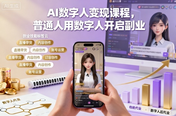 AI数字人变现课程，普通人用数字人开启副业-洛柒笔记