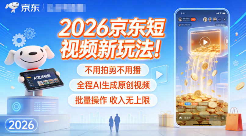 2026京东短视频新玩法！不用拍剪不用播，全程AI生成原创视频，批量操作收入无上限-洛柒笔记