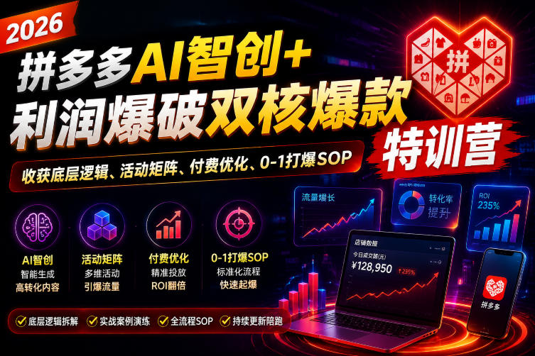2026拼多多AI智创+利润爆破双核爆款特训营，收获底层逻辑、活动矩阵、付费优化、0-1打爆SOP-洛柒笔记