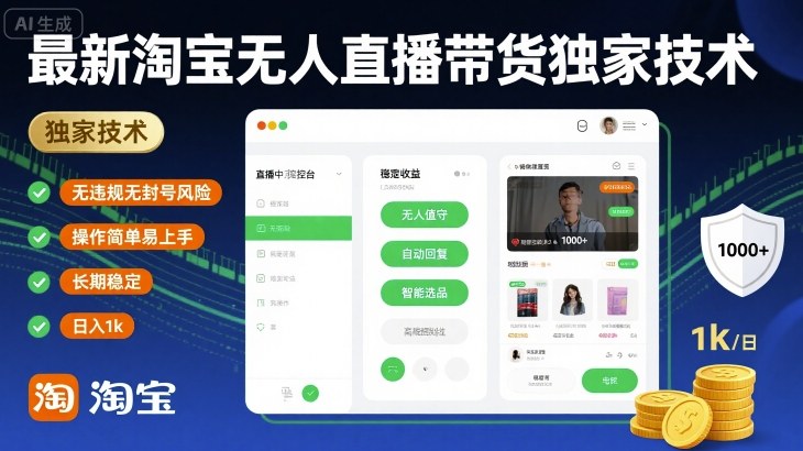 最新淘宝无人直播带货独家技术，无违规无封号风险，操作简单易上手，长期稳定日入1k【揭秘】-洛柒笔记