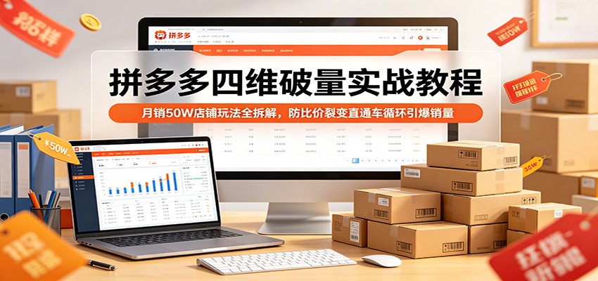 拼多多四维破量实战教程：月销50W店铺玩法全拆解，防比价裂变直通车循环引爆销量-洛柒笔记