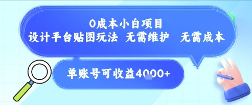 0成本小白项目，设计平台贴图玩法，无需维护，无需成本，单账号单月可产生收益4k+-洛柒笔记