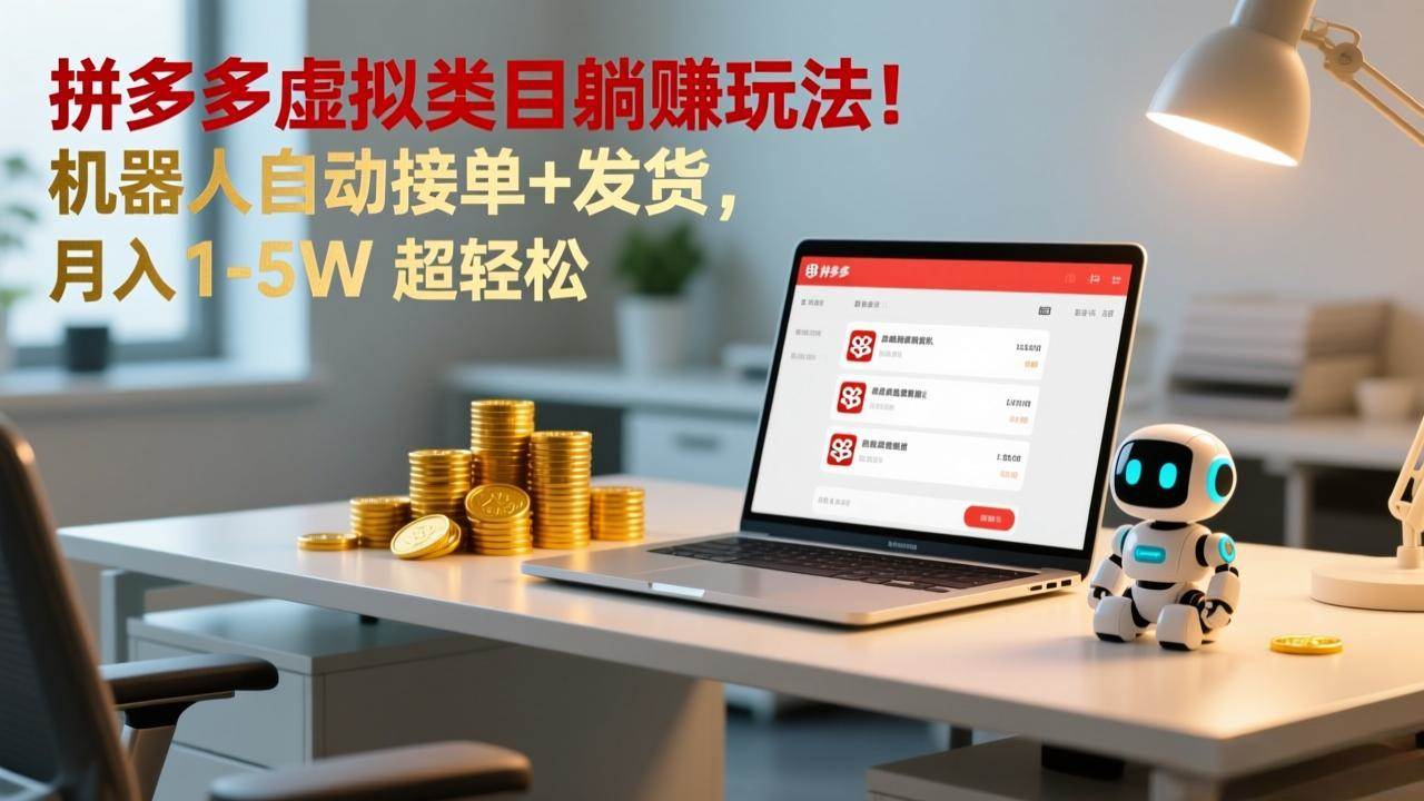 （17174期）多多虚拟类目躺赚玩法！机器人自动接单+发货，月入 1-5W 超轻松-洛柒笔记