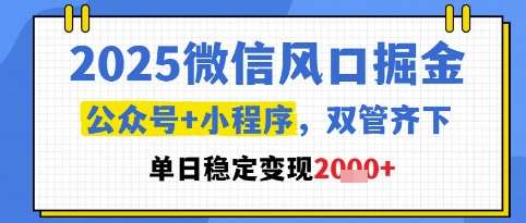 2025微信风口掘金，公众号+小程序双管齐下，单日稳定变现1k+【揭秘】-洛柒笔记