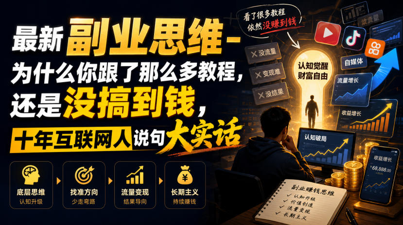 最新副业思维-为什么你跟了那么多教程，还是没搞到钱，十年互联网人说句大实话【揭秘】-洛柒笔记