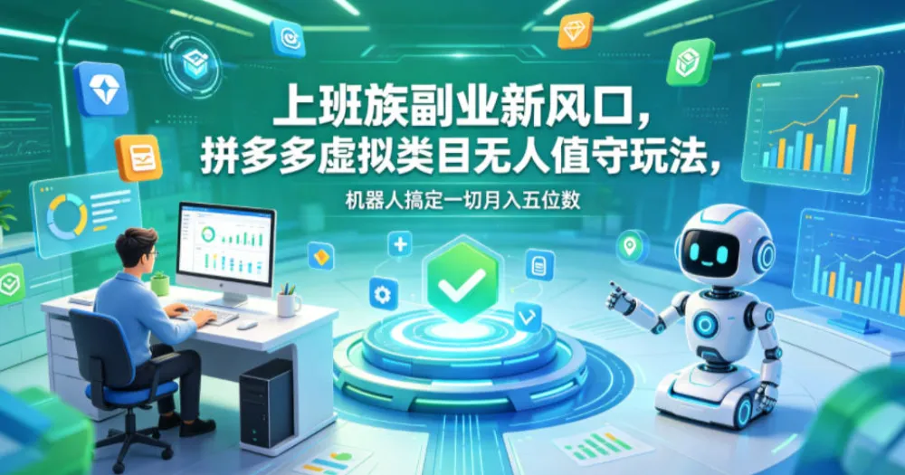 上班族副业新风口，拼多多虚拟类目无人值守玩法，机器人搞定一切月入五位数-洛柒笔记