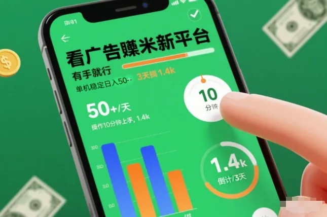 看广告賺米新平台，有手就行，单机稳定日入50+，操作10分钟上手，3天搞了1.4k-洛柒笔记