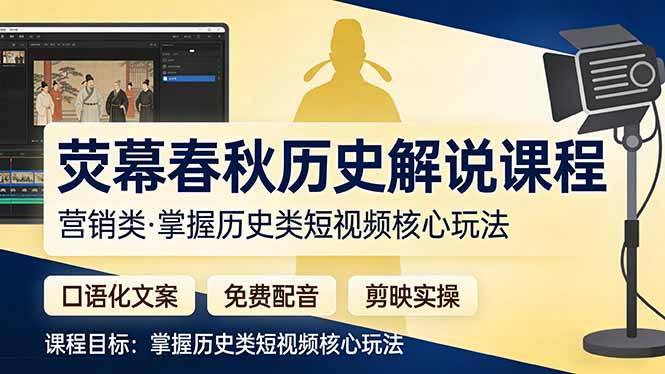 （17686期）荧幕春秋历史(营销类）解说课程：口语化文案+免费配音+剪映实操，掌握历史类短视频核心玩法-洛柒笔记