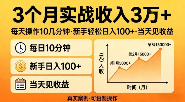 3个月实战收入3W+，每天操作10几分钟，新手轻松日入1张+，当天见收益【揭秘】-洛柒笔记