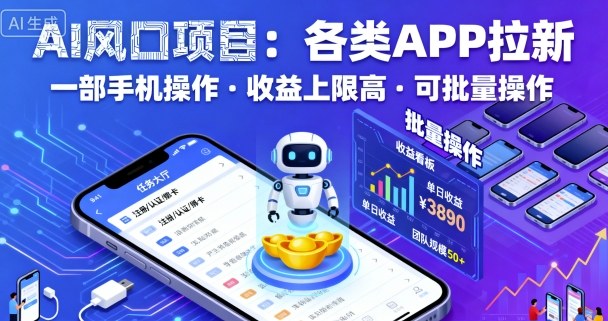 AI风口项目，各类APP拉新，一部手机就可以操作，收益上限高，可批量操作-洛柒笔记