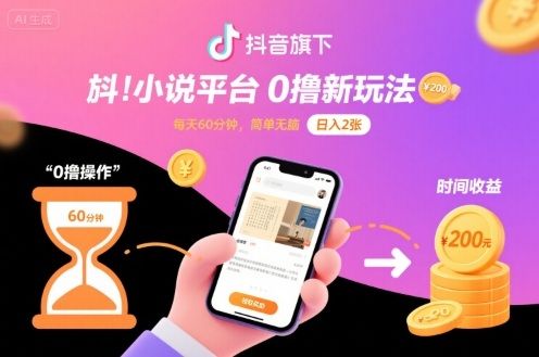 抖音旗下小说平台0撸新玩法，每天挂G60分钟，简单无脑，日入2张【揭秘】-洛柒笔记
