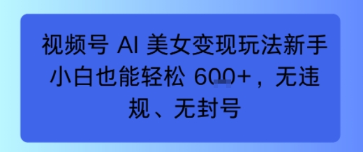 视频号 AI 美女变现玩法新手小白也能轻松6张，无违规、无封号-洛柒笔记