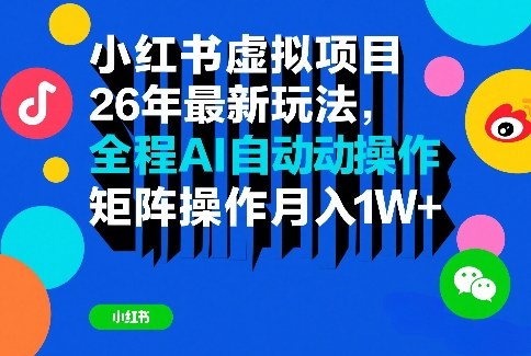 小红书虚拟项目26年最新玩法，全程AI自动操作，矩阵操作月入1W＋【揭秘】-洛柒笔记