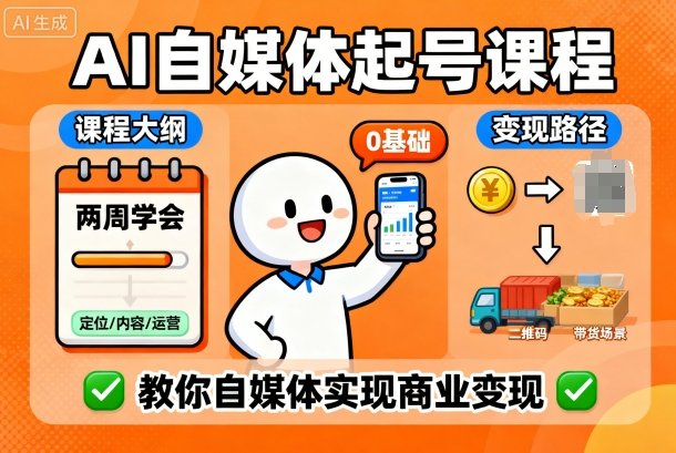 AI自媒体起号课程，0基础小白两周学会，教你自媒体实现商业变现-洛柒笔记