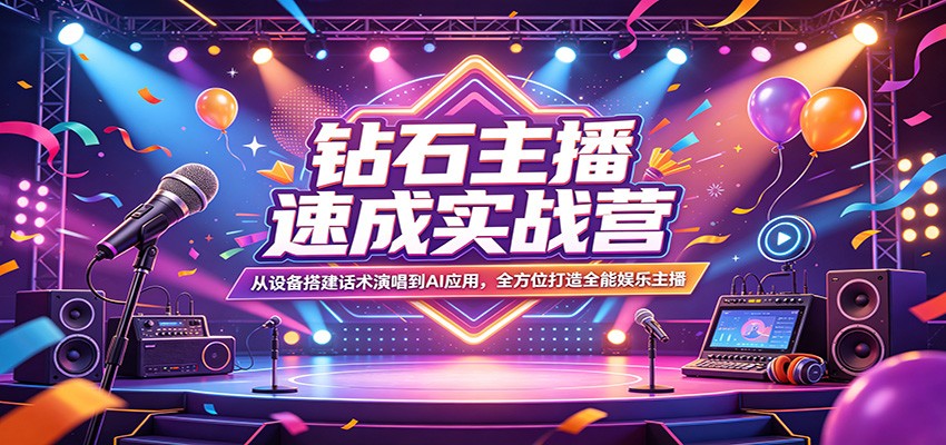 钻石主播速成实战营：从设备搭建话术演唱到AI应用，全方位打造全能娱乐主播-洛柒笔记