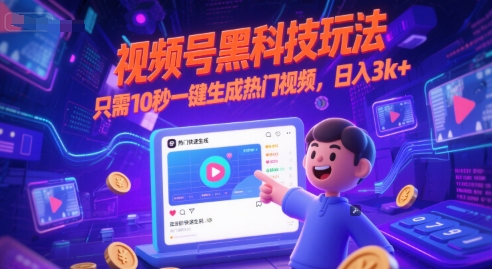 视频号黑科技玩法，只需10秒一键生成热门视频，日入3k+【揭秘】-洛柒笔记