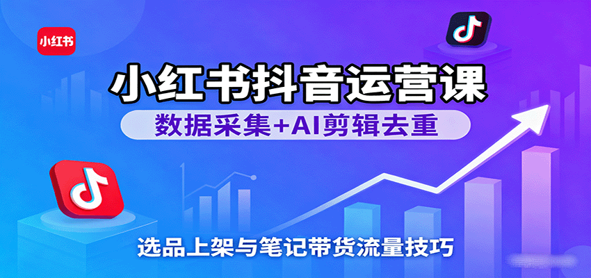 小红书抖音运营课：数据采集+AI剪辑去重，选品上架与笔记带货流量技巧-洛柒笔记