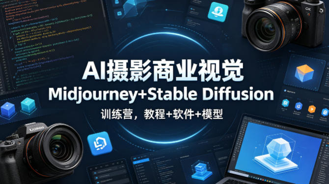 AI摄影商业视觉Midjourney+Stable Diffusion训练营，教程+软件+模型