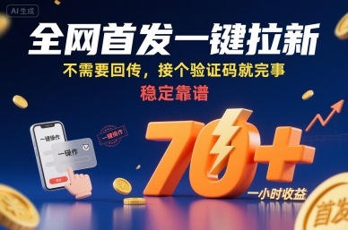 全网首发一键拉新项目，不需要回传，接个验证码就完事，稳定靠谱，一小时收益70+【揭秘】-洛柒笔记