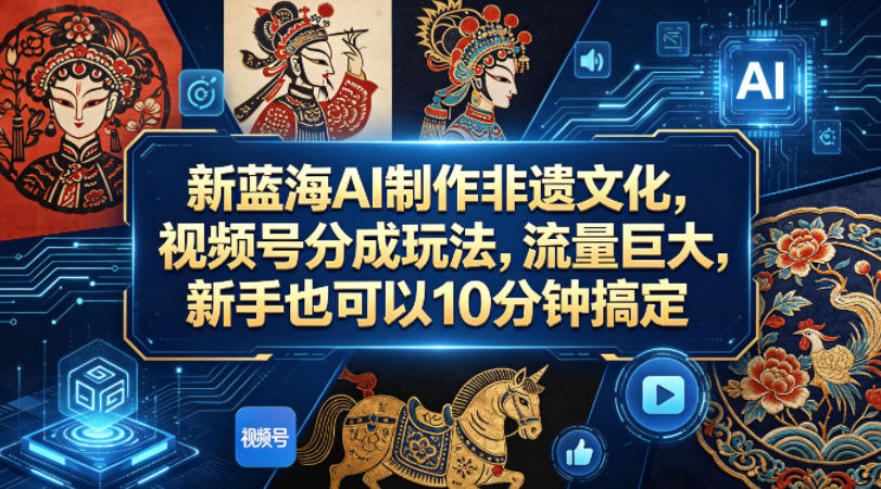 新蓝海AI制作非遗文化，视频号分成玩法，流量巨大，新手也可以10分钟搞定-洛柒笔记
