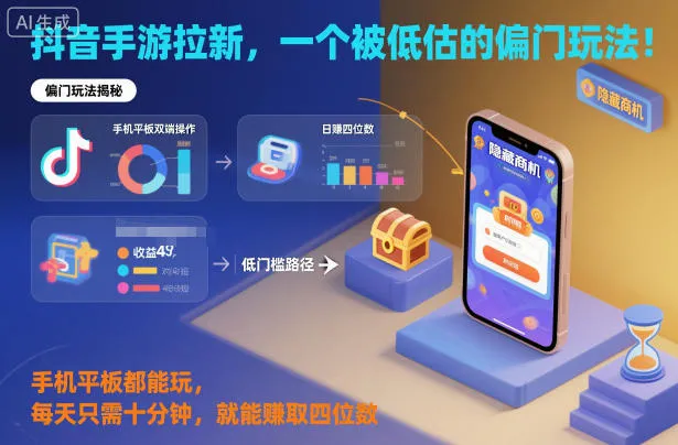 抖音手游拉新，一个被低估的偏门玩法！手机平板都能玩，每天只需十分钟，就能賺取四位数-洛柒笔记