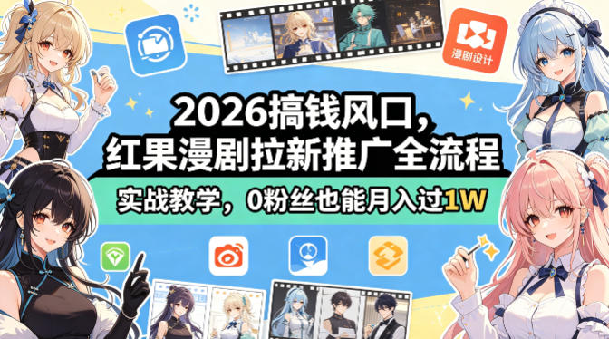 2026搞钱风口，红果漫剧拉新推广全流程实战教学，0粉丝也能月入过1W-洛柒笔记