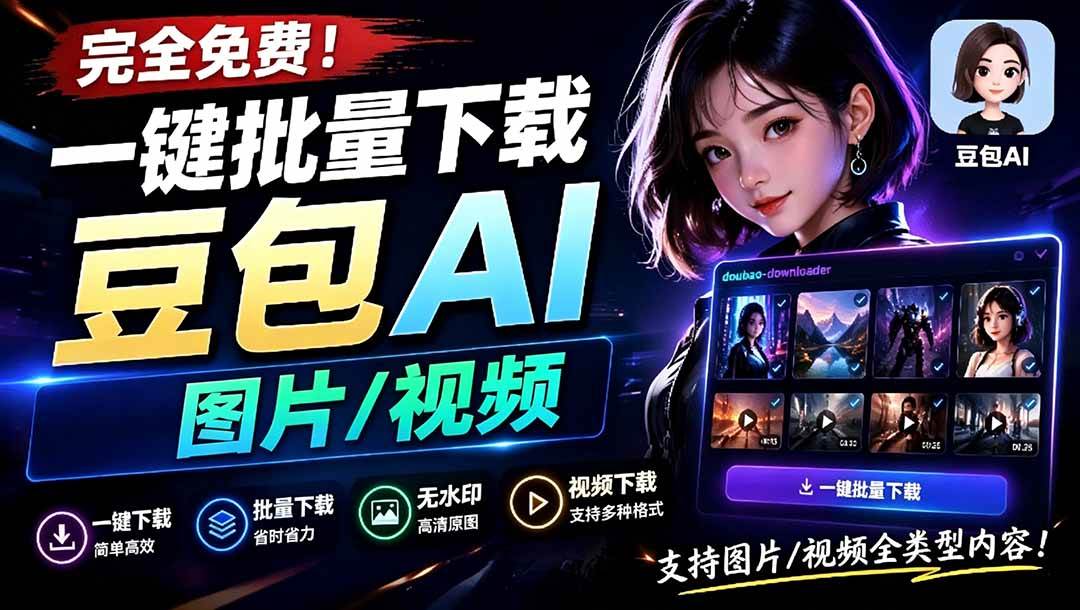 （19107期）Github最新发布！一键批量下载豆包AI无水印图片/视频，简单易用，自动解析提示词，doubao-downloader-洛柒笔记