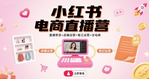 小红书电商直播营，直播带货+店铺运营+笔记运营=全电商-洛柒笔记