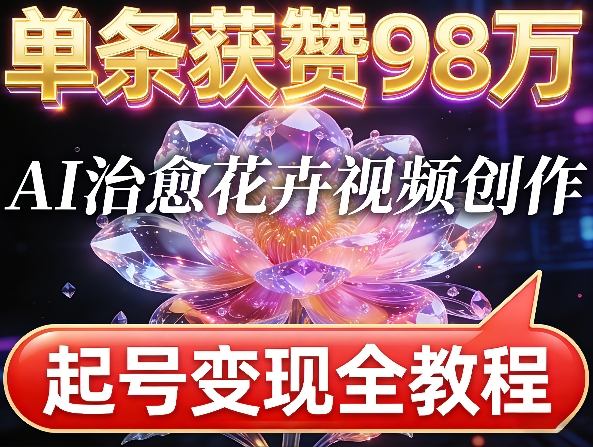 单条获赞98W，AI治愈花卉视频创作，起号变现全教程-洛柒笔记