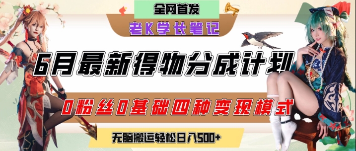6月份最新得物创作者分成计划2.0玩法，0粉丝0基础四种模式变现，从隐蔽渠道无脑搬运，日入2张-洛柒笔记