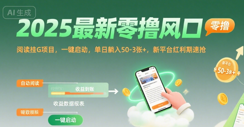2025最新零撸风口，阅读挂G项目，一键启动，单日躺入 50-3张+，新平台红利期速抢【揭秘】-洛柒笔记