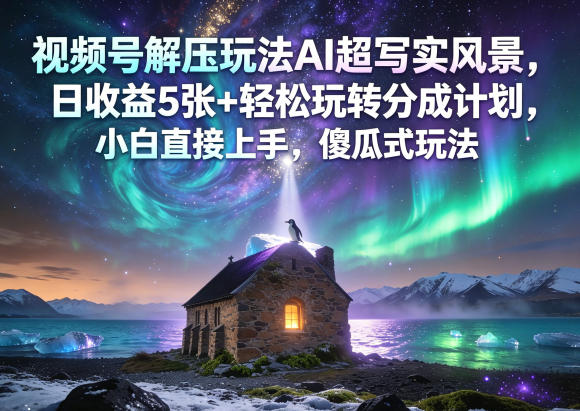 视频号解压玩法AI超写实风景，日收益5张+轻松玩转分成计划，小白直接上手，傻瓜式玩法-洛柒笔记