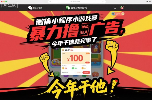 微信小程序小游戏暴力撸广告，单机日入100，今年干他就完事了-洛柒笔记