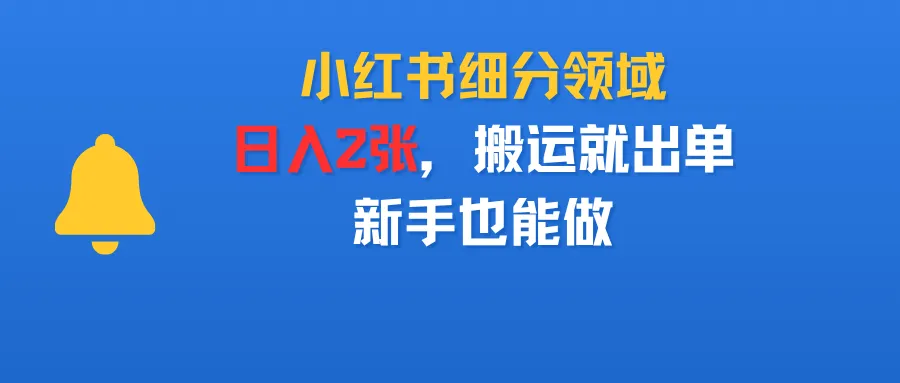 小红书细分领域，日入2张，搬运就出单，新手也能做-洛柒笔记