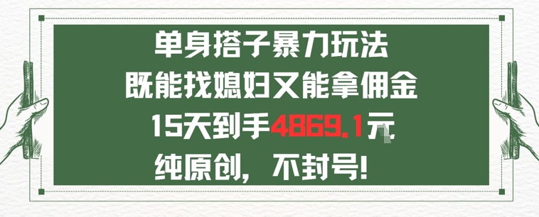 单身男女找搭子，既能找媳妇又能拿佣金的玩法一个微信15天到手4869-洛柒笔记