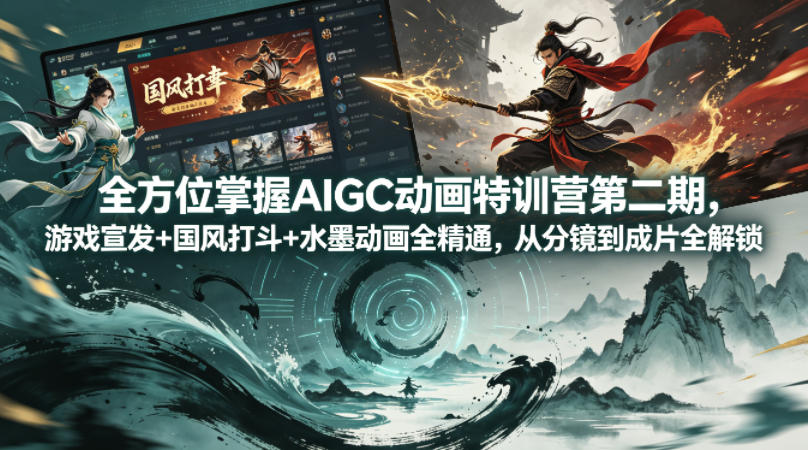 全方位掌握AIGC动画特训营第二期，游戏宣发+国风打斗+水墨动画全精通，从分镜到成片全解锁-洛柒笔记