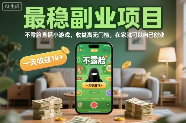 最稳副业项目，不露脸直播小游戏，收益高无门槛，一天收益1k+，在家就可以自己创业【揭秘】-洛柒笔记