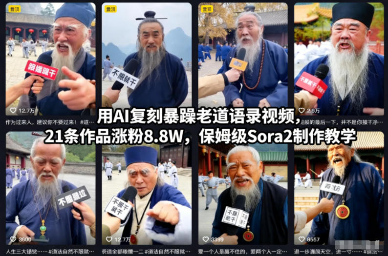 用AI复刻暴躁老道语录视频，21条作品涨粉8.8W，保姆级Sora2制作教学-洛柒笔记