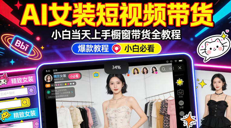 AI女装短视频橱窗带货：小白零门槛当天上手，高佣金爆款轻松賺！-洛柒笔记